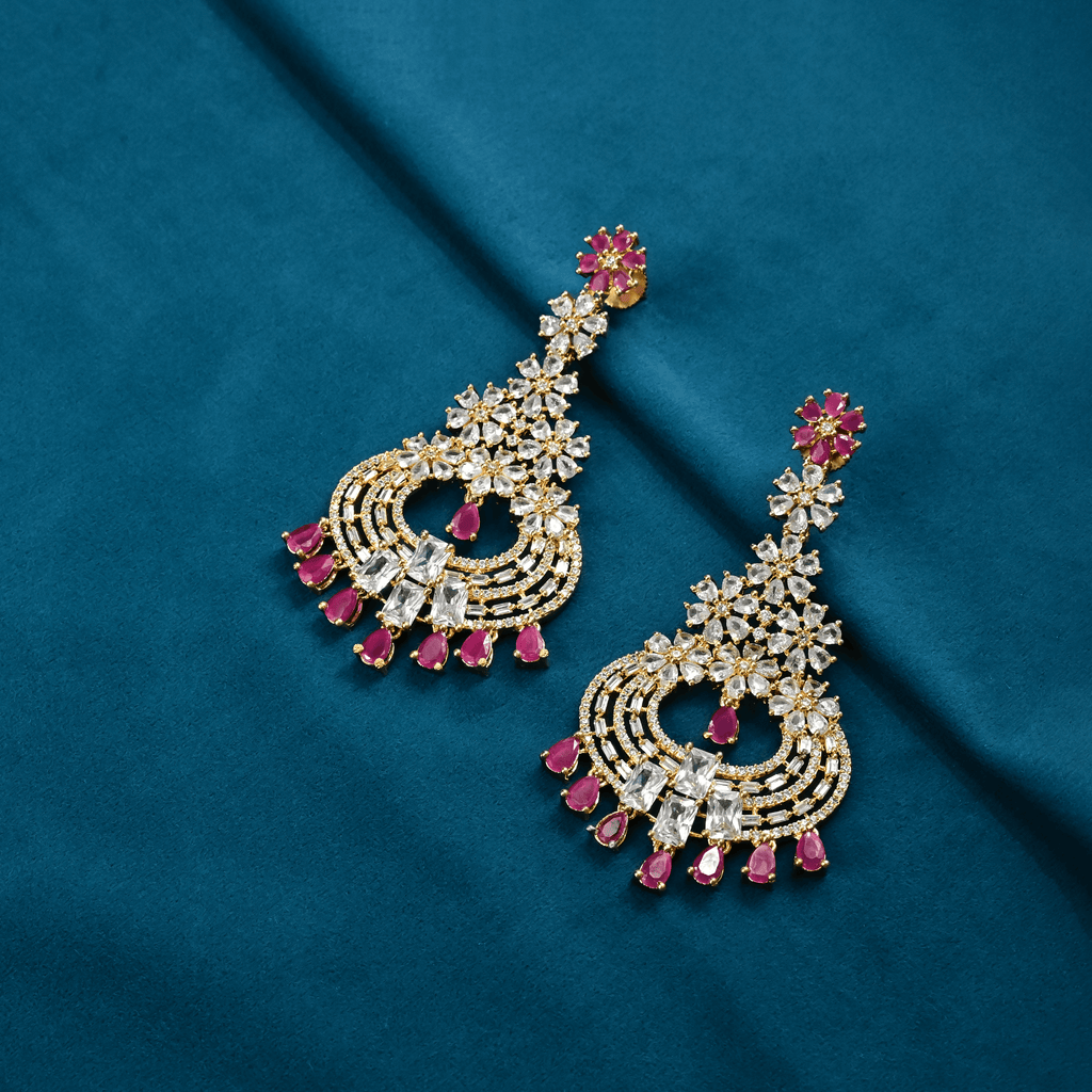 CZ Ruby Chandbali Earrings