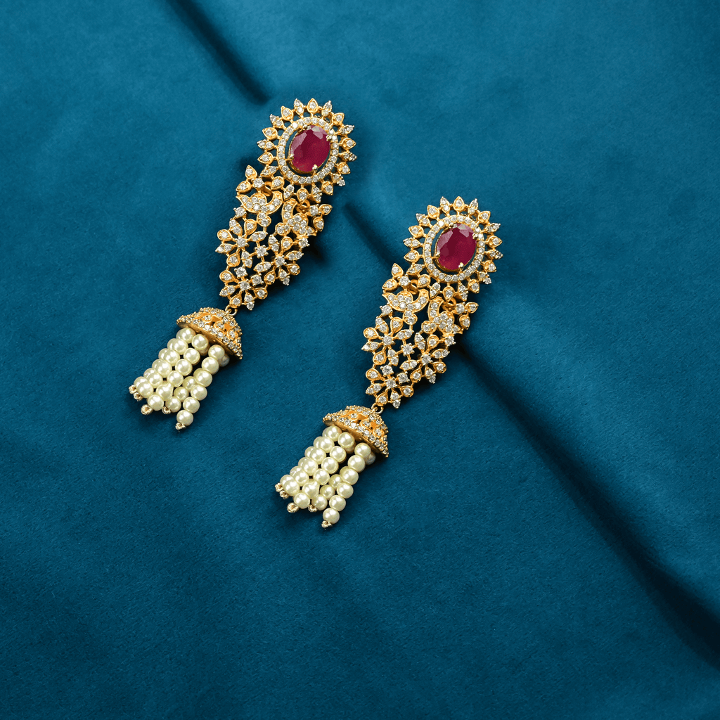 CZ Ruby Chandbali Earrings