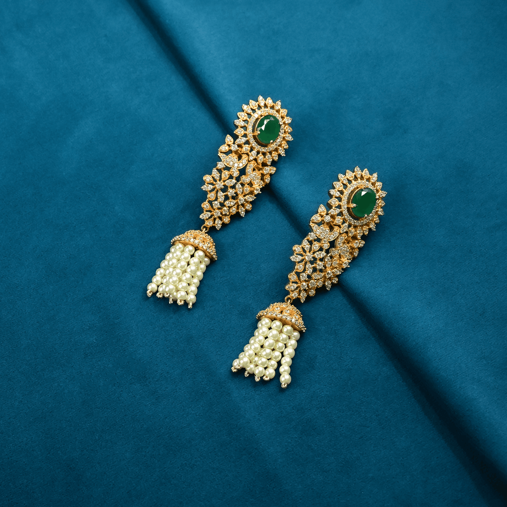 CZ Emerald Chandbali Earrings
