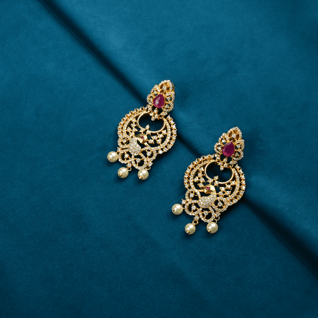 CZ Ruby Chandbali Earrings