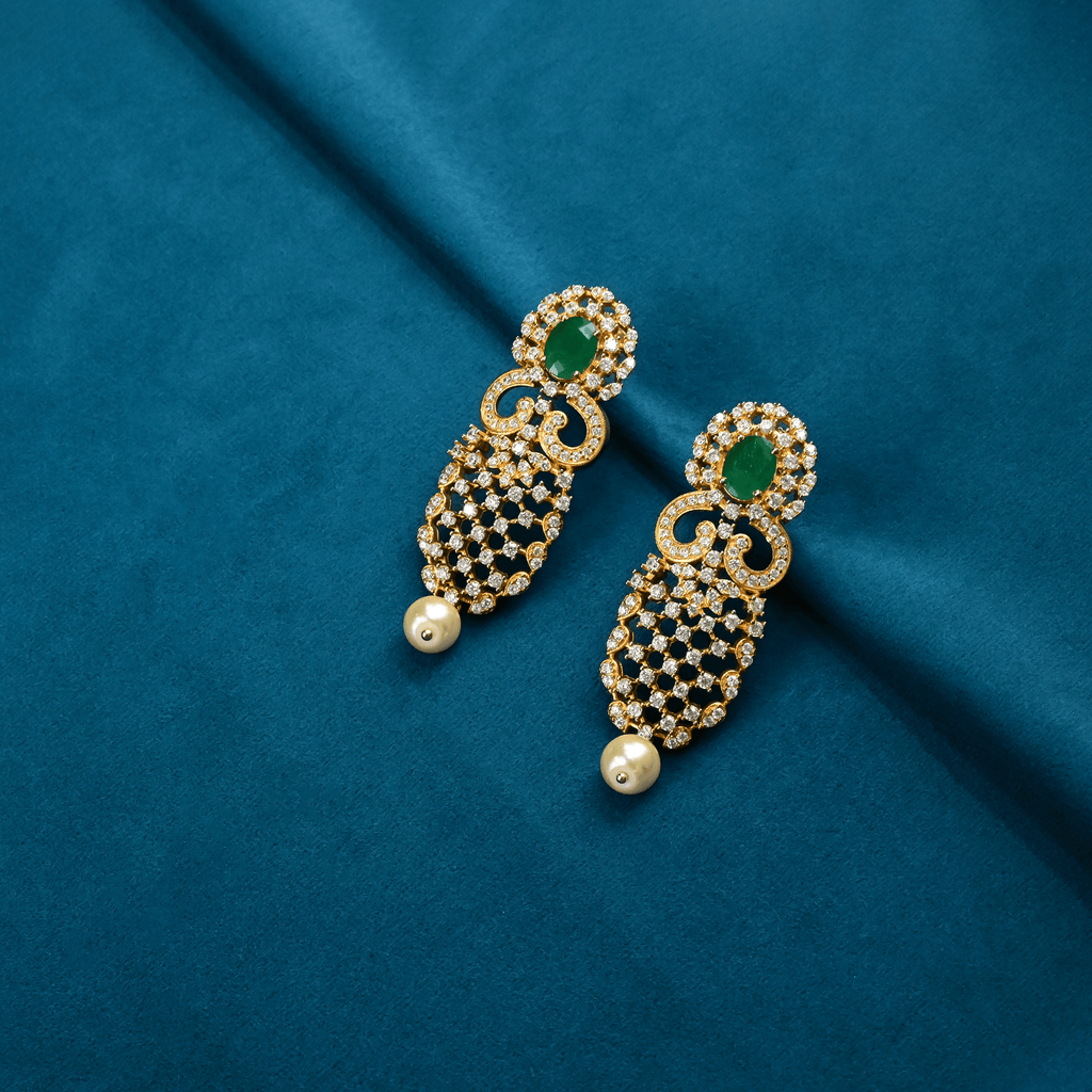 CZ Emerald Chandbali Earrings