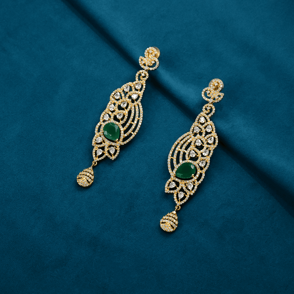 CZ Emerald Chandbali Earrings