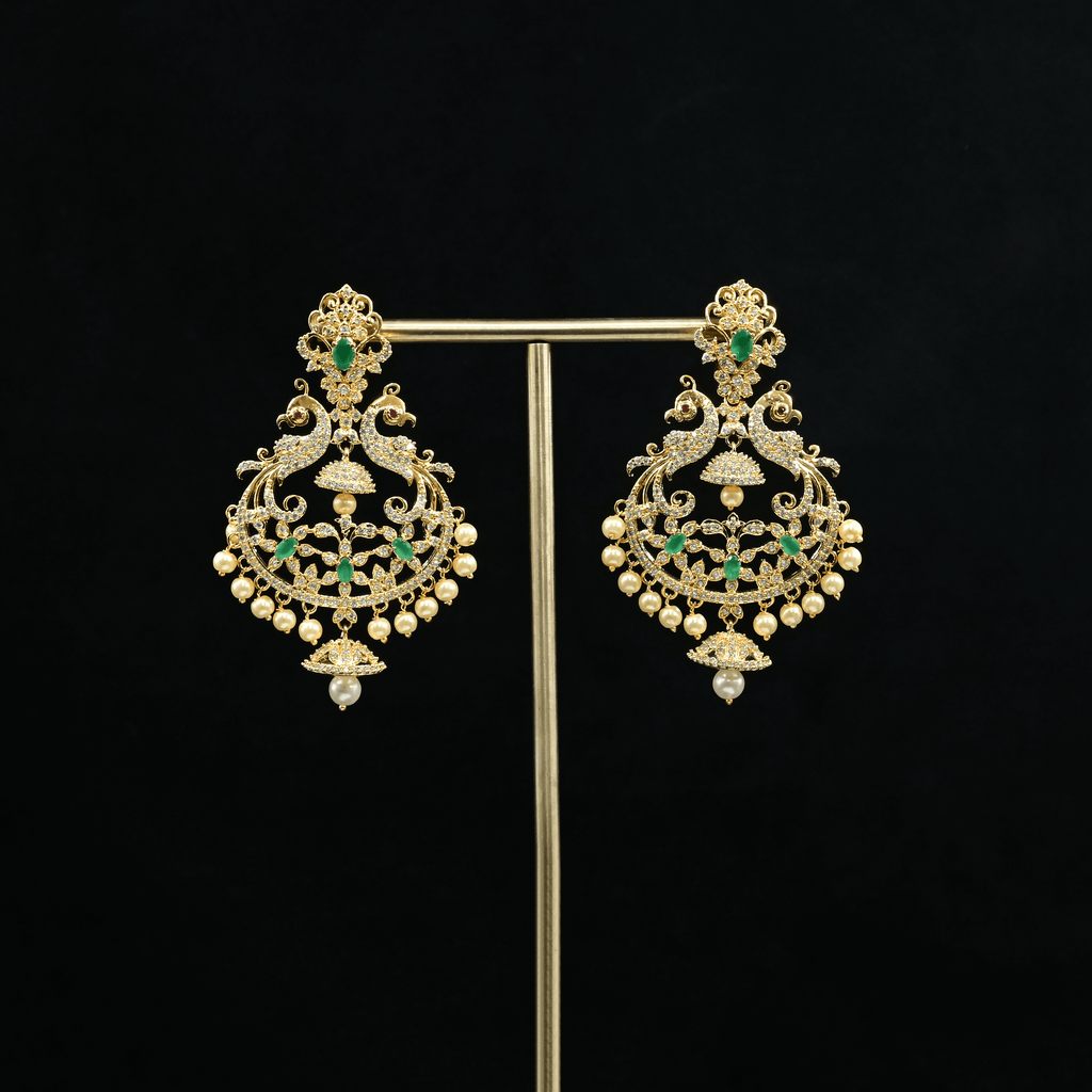 CZ Emerald Chandbali Earrings