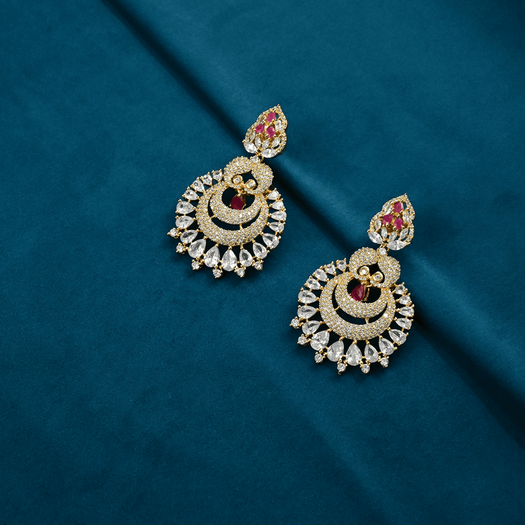 CZ Ruby Chandbali Earrings