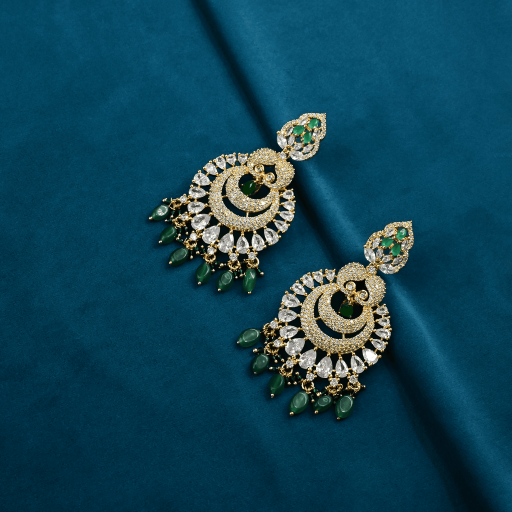 CZ Emerald Chandbali Earrings