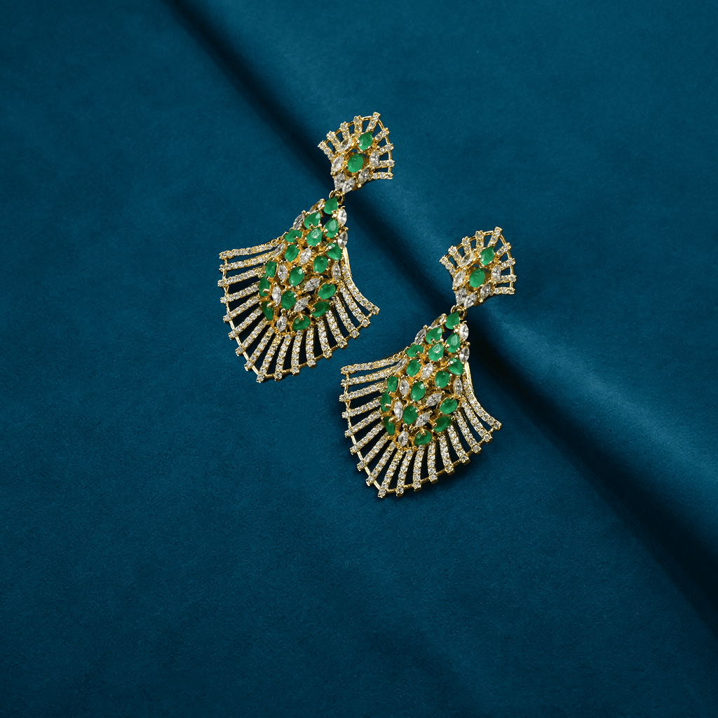 CZ Emerald Chandbali Earrings