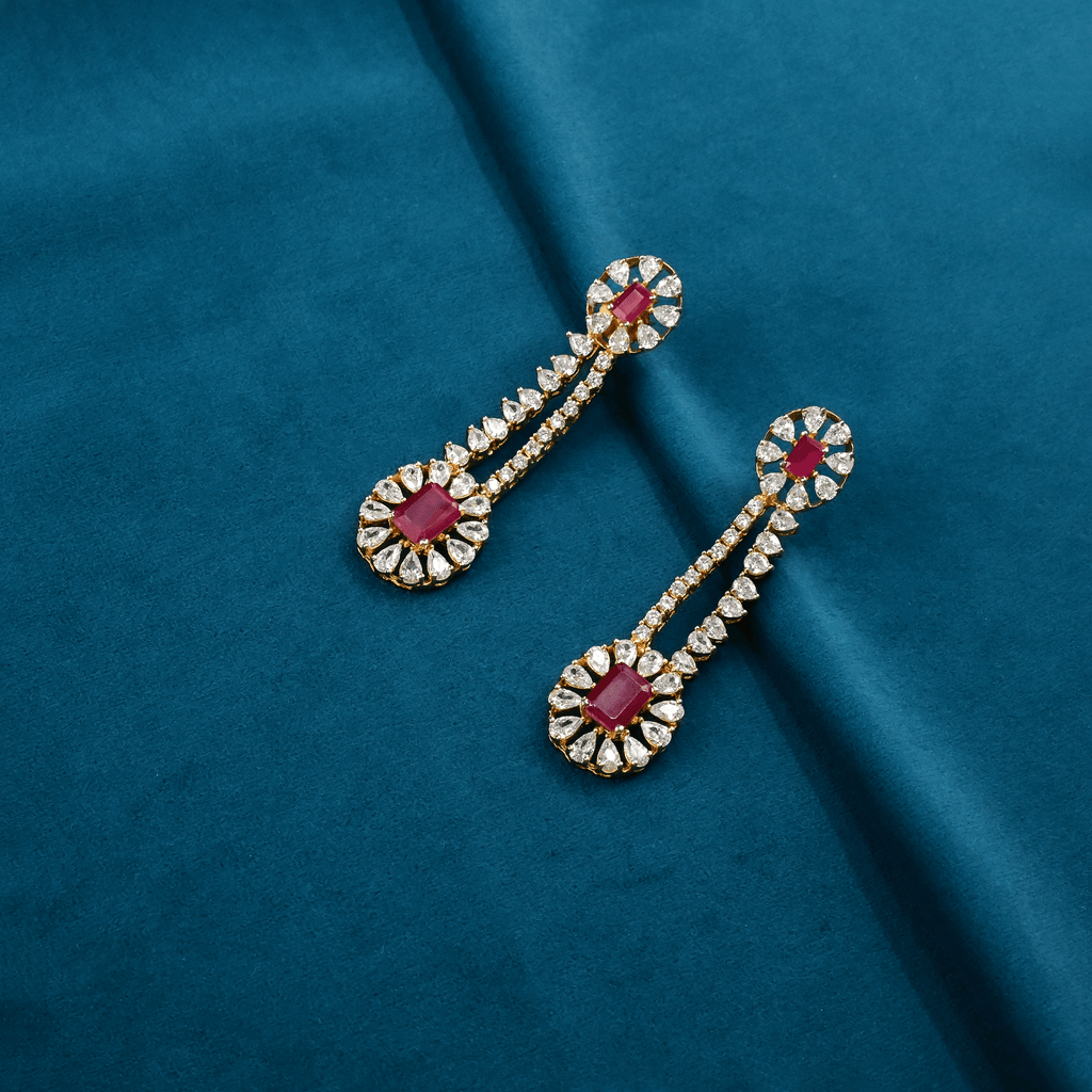 CZ Ruby Chandbali Earrings