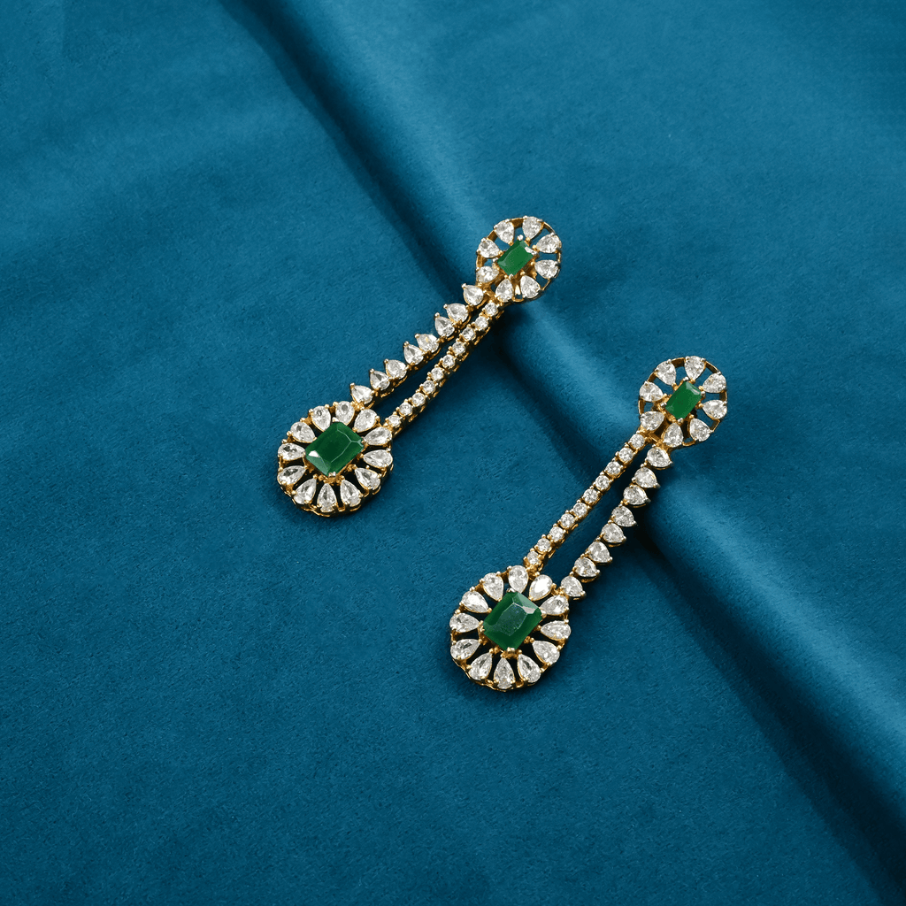 CZ Emerald Chandbali Earrings