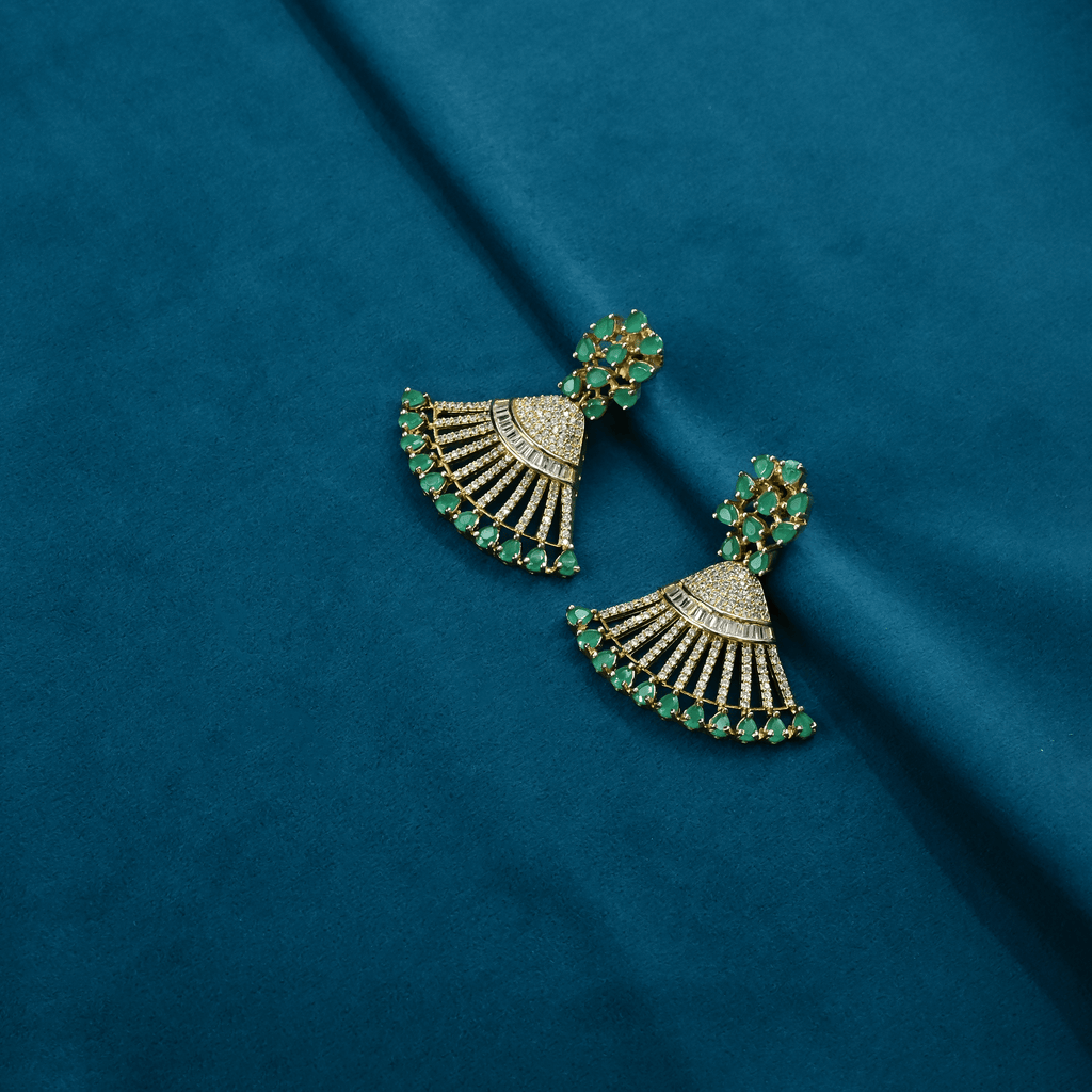 CZ Emerald Chandbali Earrings