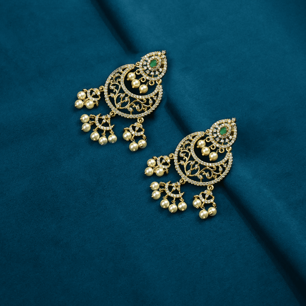 CZ Emerald Chandbali Earrings