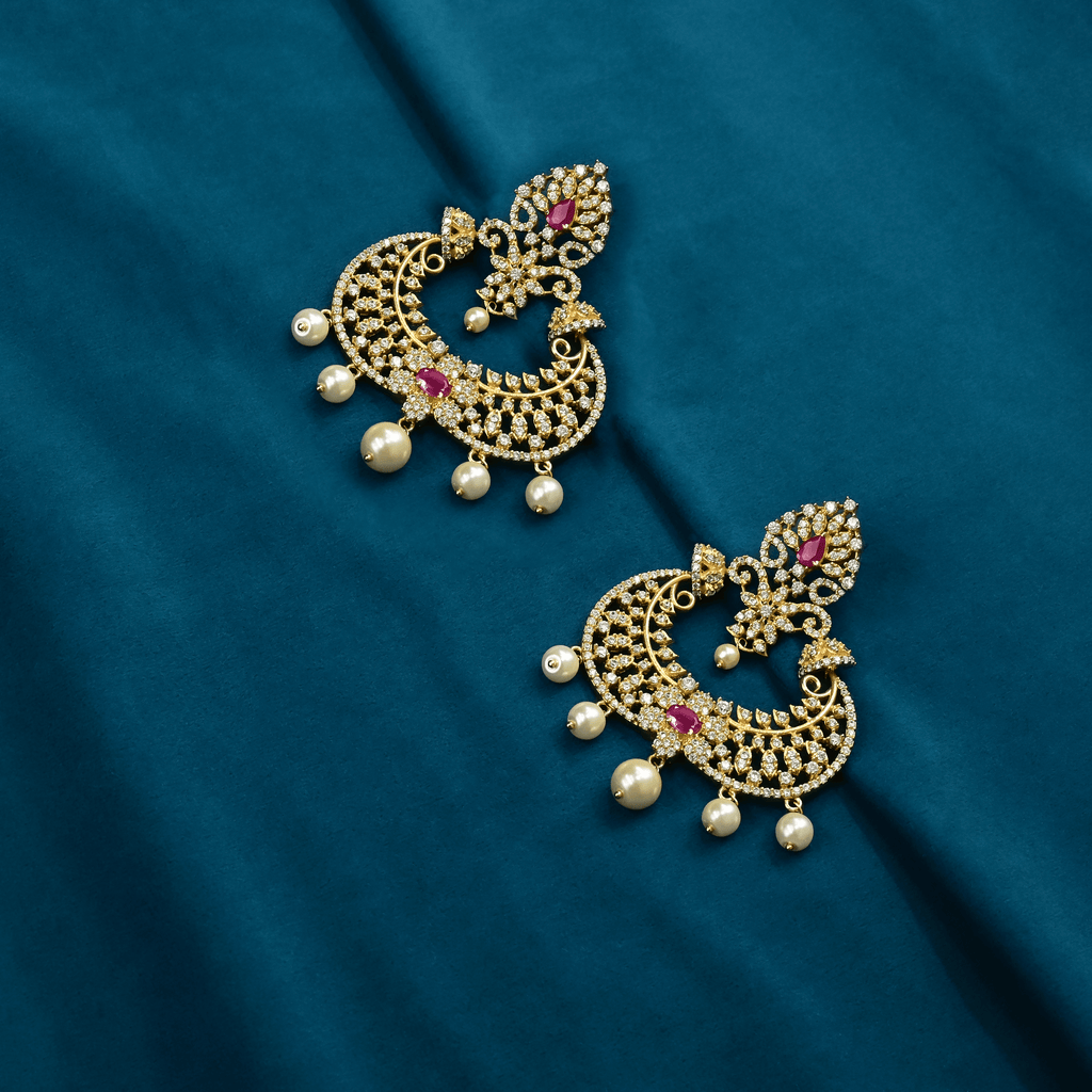 CZ Ruby Chandbali Earrings