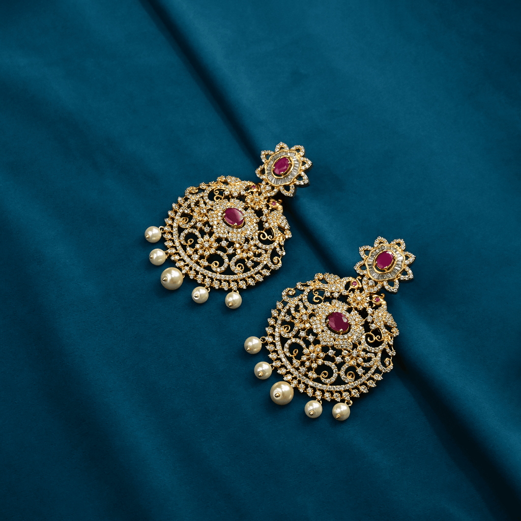 CZ Ruby Chandbali Earrings