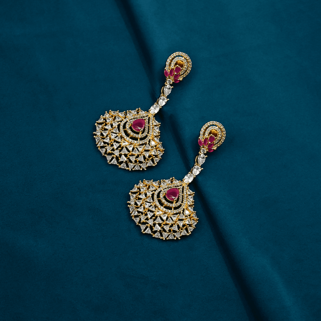 CZ Ruby Chandbali Earrings