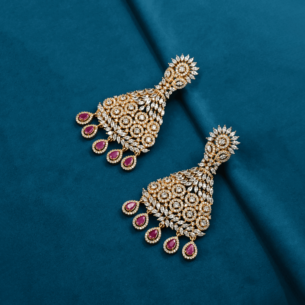 CZ Ruby Chandbali Earrings