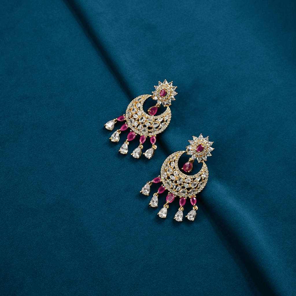 CZ Ruby Chandbali Earrings