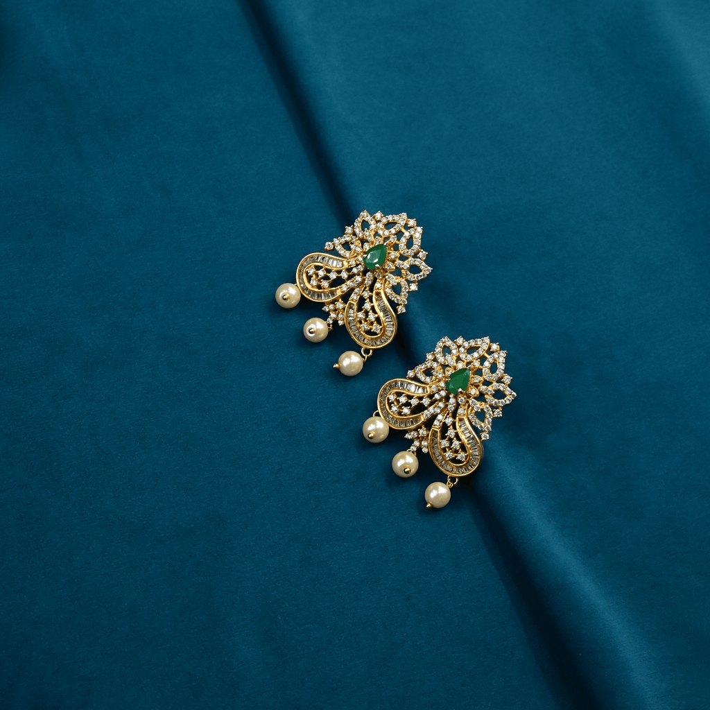 CZ Emerald Chandbali Earrings