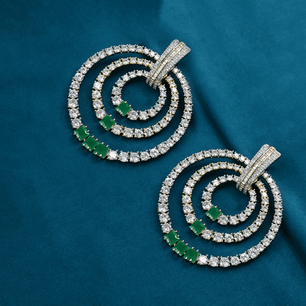 CZ Emerald Chandbali Earrings