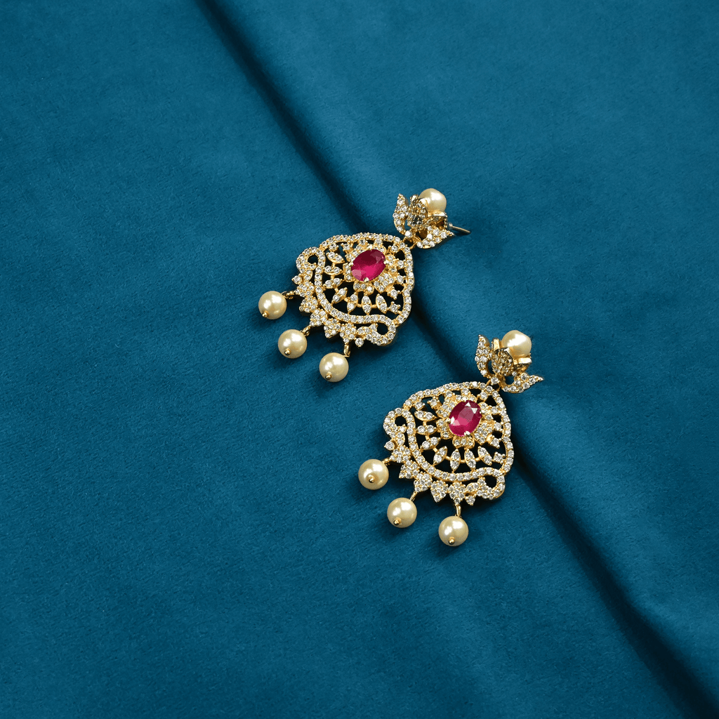 CZ Ruby Chandbali Earrings