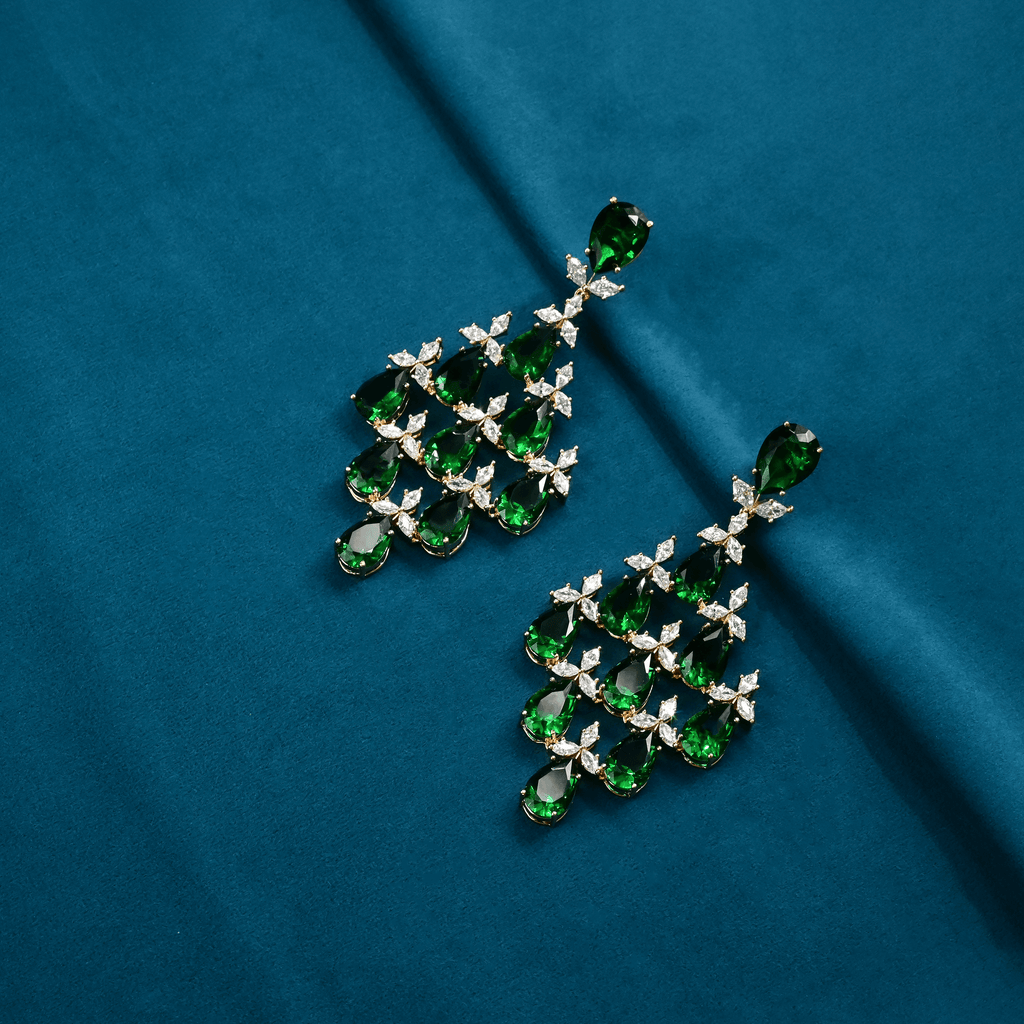 CZ Emerald Chandbali Earrings