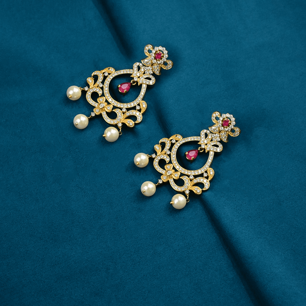 CZ Ruby Chandbali Earrings