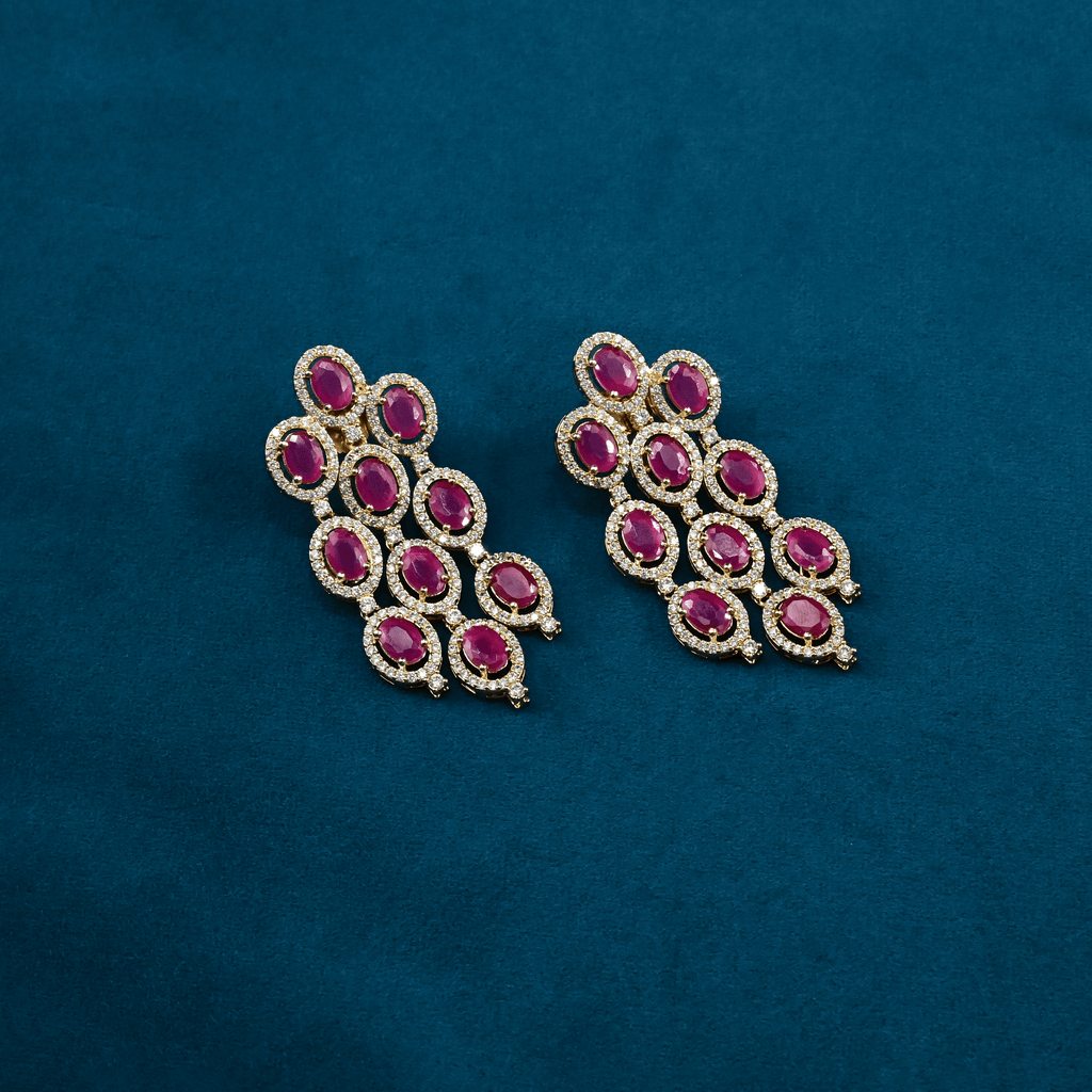 CZ Ruby Chandbali Earrings