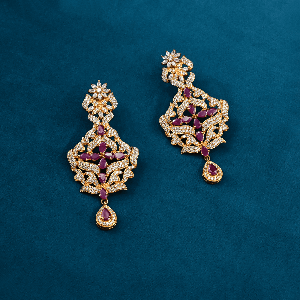 CZ Ruby Chandbali Earrings