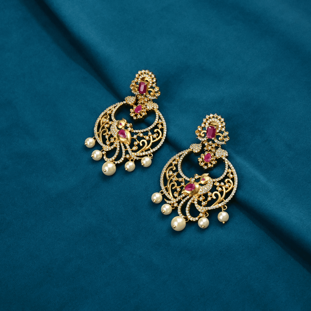 CZ Ruby Chandbali Earrings