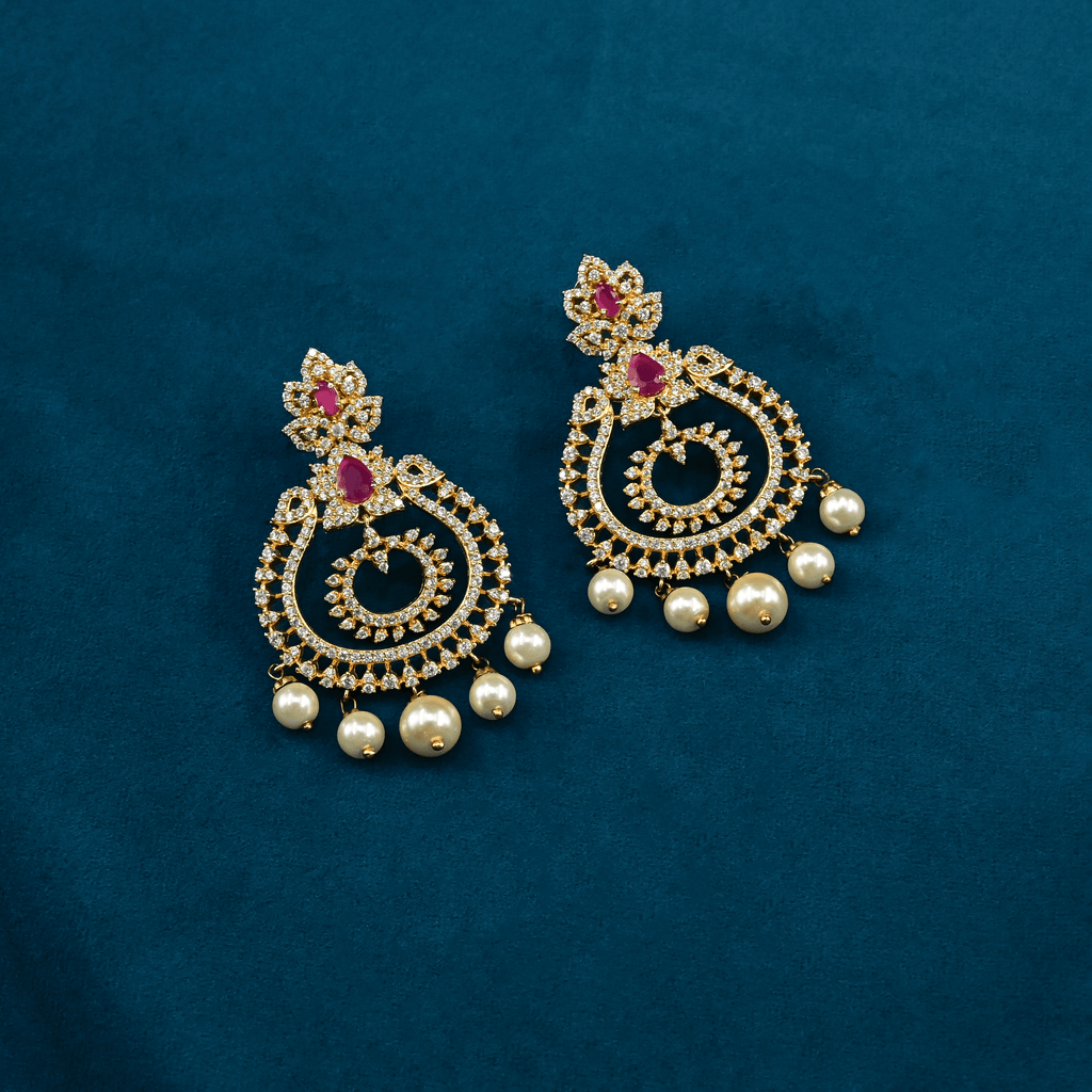 CZ Ruby Chandbali Earrings