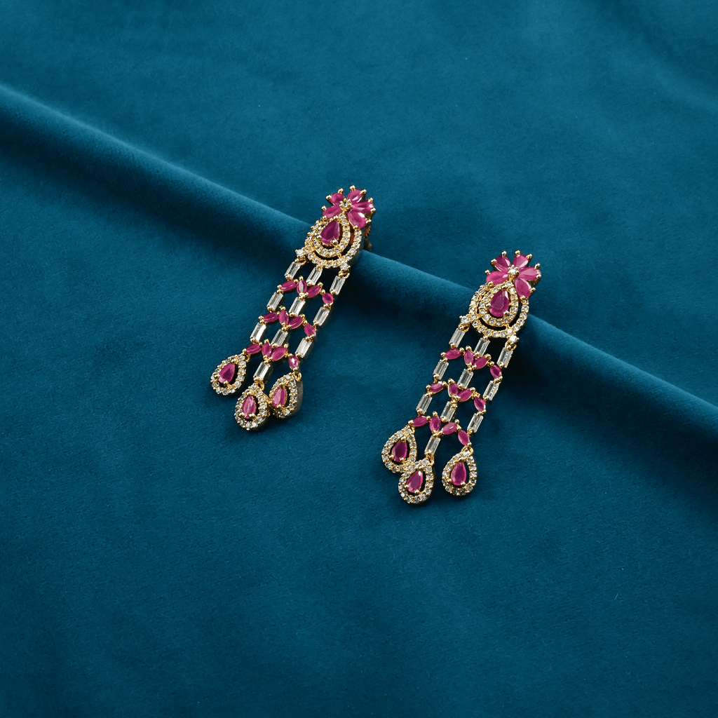 CZ Ruby Chandbali Earrings