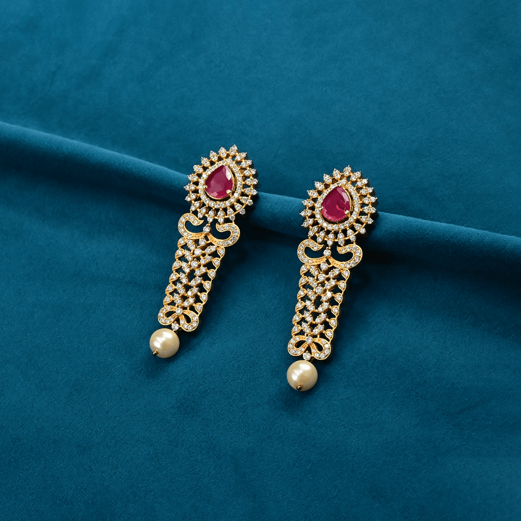 CZ Ruby Chandbali Earrings