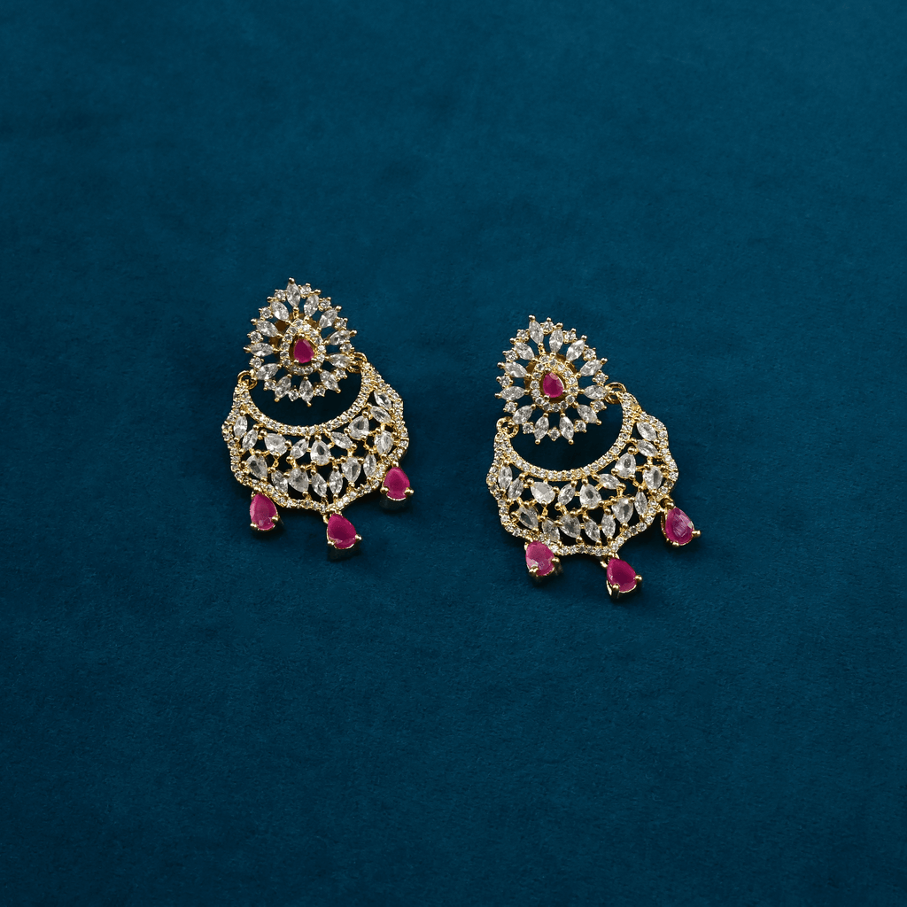 CZ Ruby Chandbali Earrings