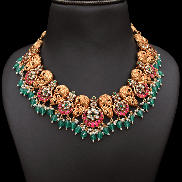 Jadau Kundan Real Kemp Nakshi Necklace