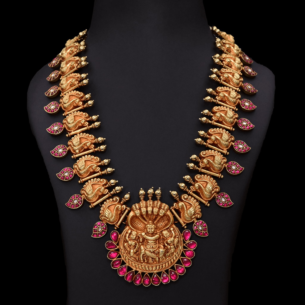 Jadau Kundan Real Kemp Nakshi Temple Necklace
