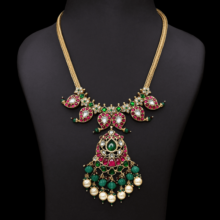 Jadau Kundan Real Kemp Mango Necklace Set