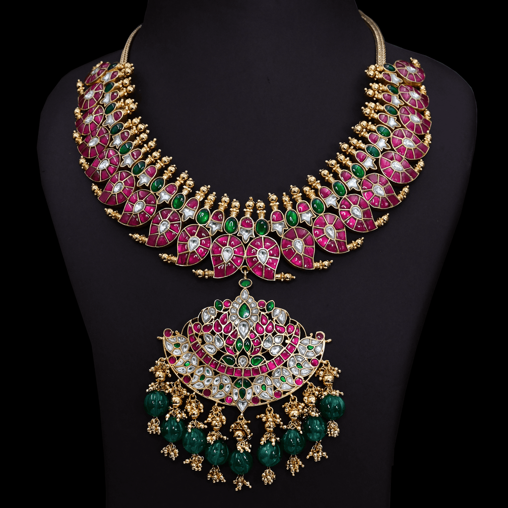 Jadau Kundan Real Kemp Mango Necklace