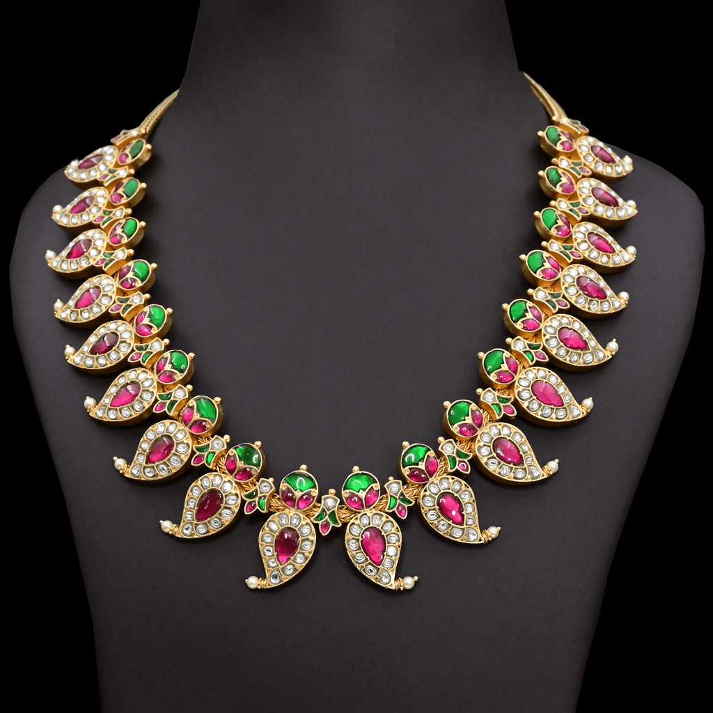 Jadau Kundan Real Kemp Mango Necklace