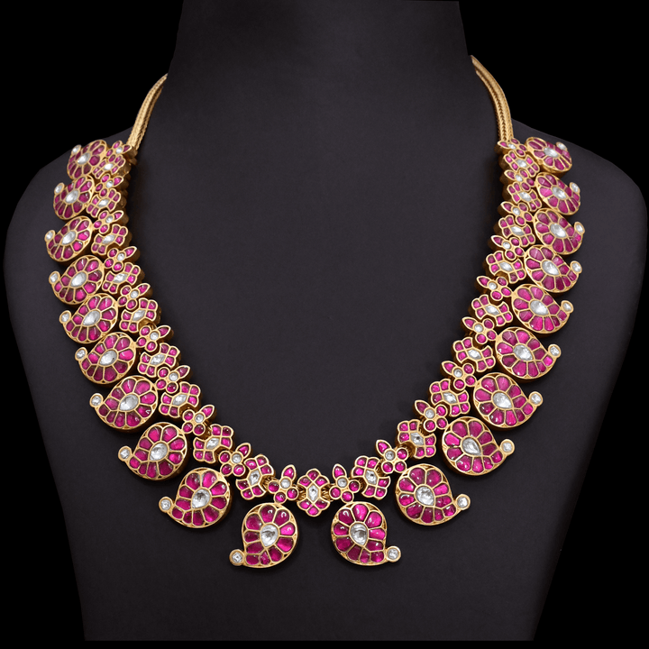 Jadau Kundan Real Kemp Mango Necklace Set