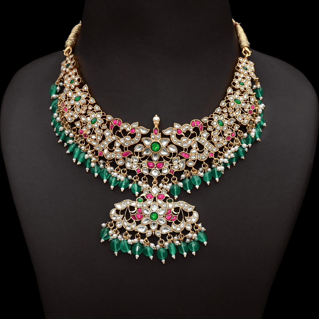 Jadau Kundan Real Kemp Nakshi Necklace